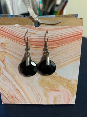 Black Faceted Drop Earrings by